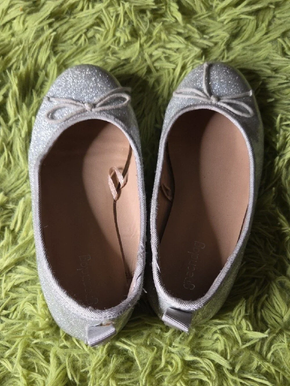 greendog Silver Glitter Bow Ballet Flats - Kids Dress Shoes